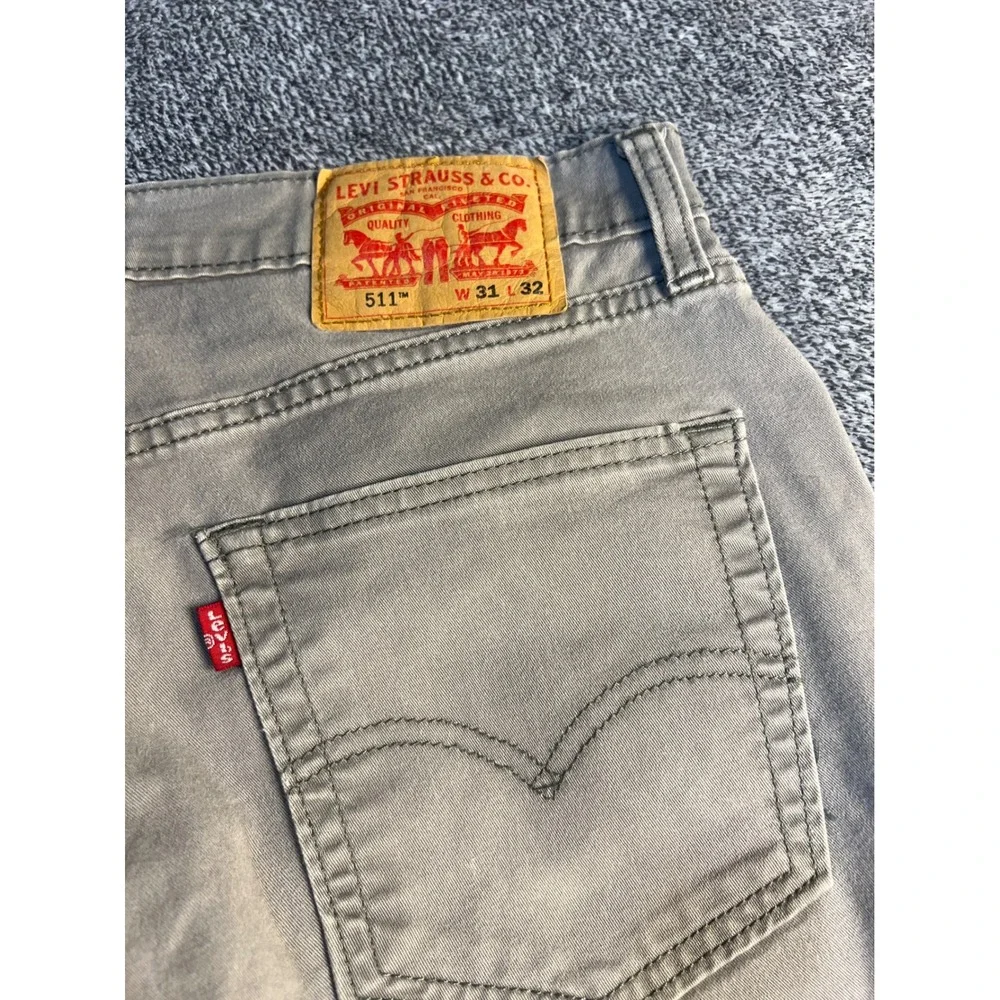 Levis 511 Slim Fit Pants Mens 31x32 Grey Khaki Stretch Casual Trousers